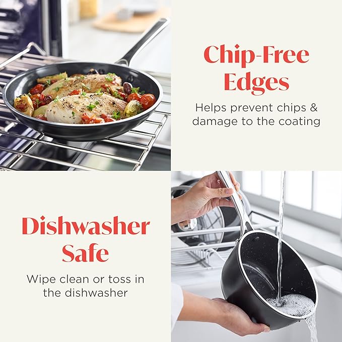 Orfeo 10 Piece Nonstick Cookware Set, Made in Italy, Diamond Ceramic PFAS-Free Pots & Pans, Induction Ready, Scratch Resistant, Laser-Fused Surface for Durability, Dishwasher Safe, Black