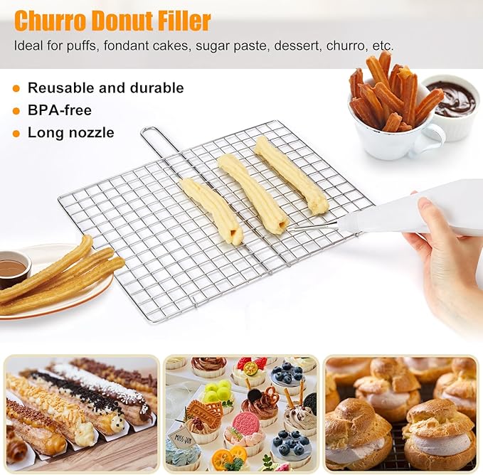 Churro Maker Kit, Hollow Churro Machine, Churro Maker Gun with Piping Bag and 2 Cleaning Brushes, 5 Nozzles for Various Shapes, Máquina para Hacer Churros, Perfect Gift