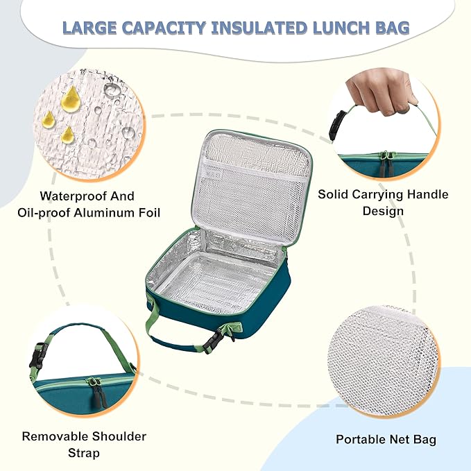 Bento Lunch Box for Kids with 8oz Soup Thermo, Leak-proof Lunch Food Containers with 5 Compartment, Insulated Lunch Bag & 17oz Stainless Steel Water Bottle for School, Trvael