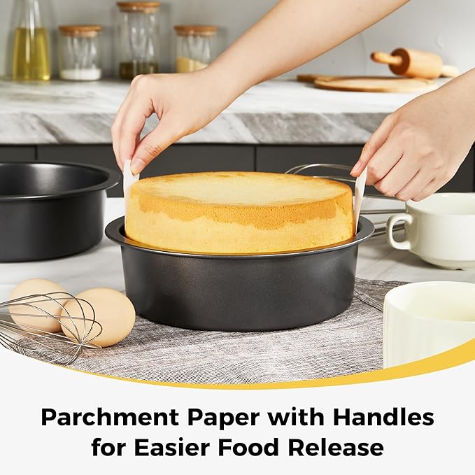 HONGBAKE 6 Inch Cake Pans for Baking, Round Small Layer Cake Pan Set with 120 Pieces Parchment Paper, Nonstick Circle Cheesecake Tin, 4 Pieces, Heavy Duty - Grey