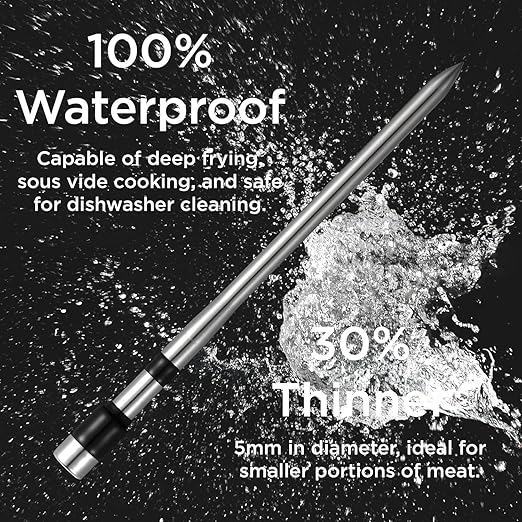 Wireless Meat Thermometer with Digital Meat Probe, Measures Internal & Ambient Temp, 800FT Bluetooth Meat Thermometer with Host Control for Barbecue, Outdoor Grilling, Oven & Smoker (Black)