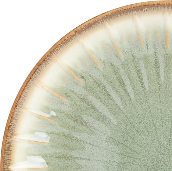 Gibson Elite Mayfair Bay 16-Piece Embossed Double Bowl Dinnerware Set, Service for 4 – Green Stoneware Plates and Bowls