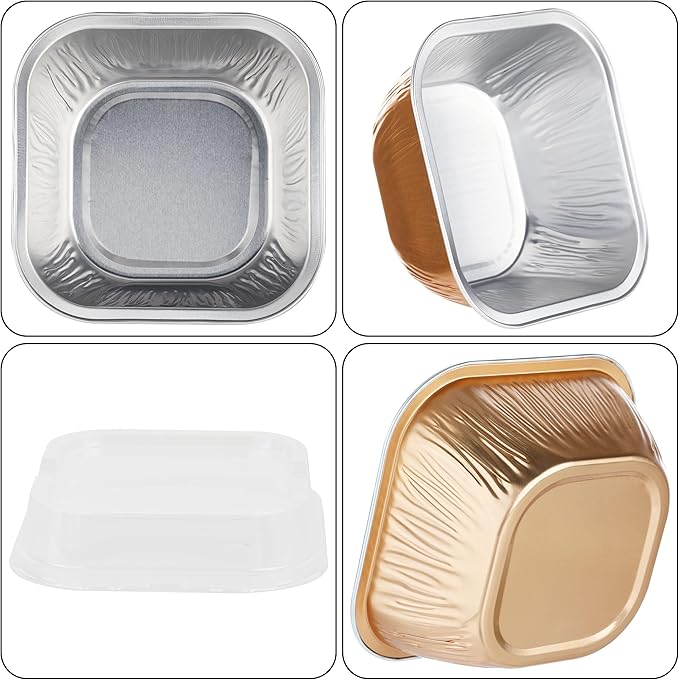 Disposable Cake Pans, BAKINGPAK 30PCS 7.8OZ Mini Cake Pans with Lids And Spoons Cupcake Liners with Lids Mini Disposable Baking Cups for Wedding Party, Rose Gold