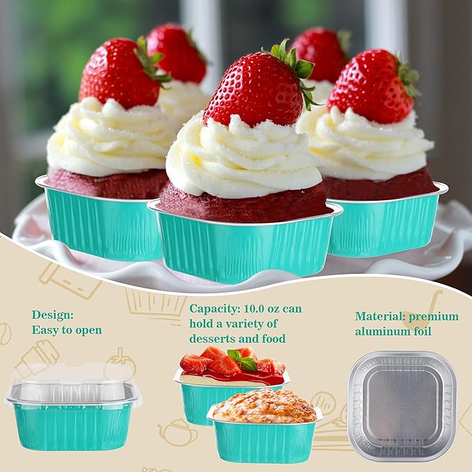 30PC 10oz Square Cake Pans with Aluminum Foil Lids for Baking & Party, Blue