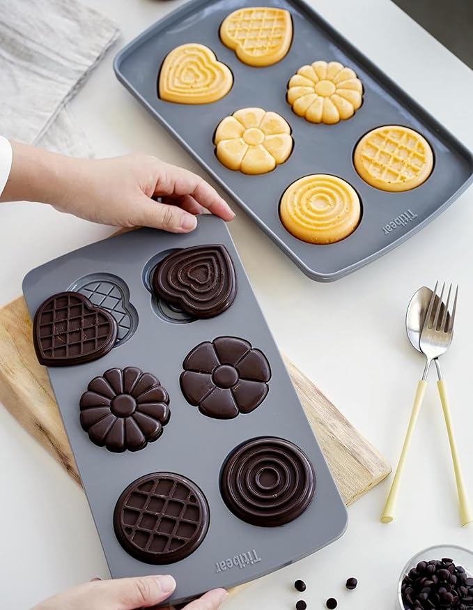 2 Pack Silicone Muffin Pan,Round &Heart Shape Cupcake Pans for Baking 6 Cavites Flower Macaron Waffle Silicone Baking Mold for Chocolate Candy Jello Desserts Making