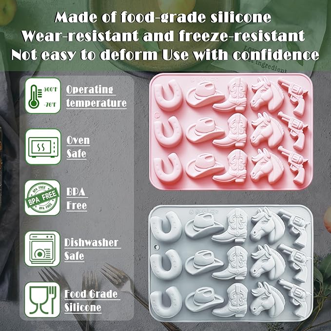Cowboy Chocolate Molds Silicone, Western Themed Molds with Cowboy Hat, Boot, Horse, Saddle for Candy, Cakesicle, Cupcake, Jello, Ice Cube, Candle & Party Decorations