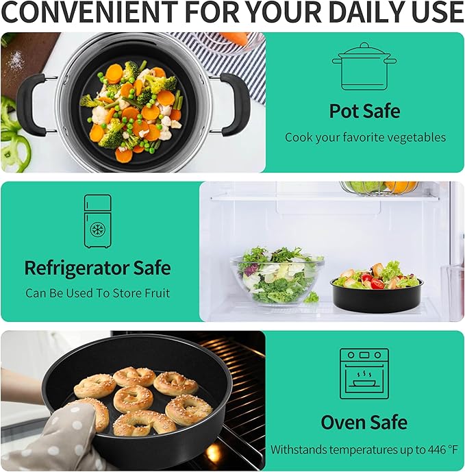 P&P CHEF Non-stick Cake Pan Set 4, 9.5 Inch Round Baking Cake Pans Tins for Tier Smash Cakes, Non-Toxic & Solid, Stainless Steel Core & Leak-Proof, 4Pcs