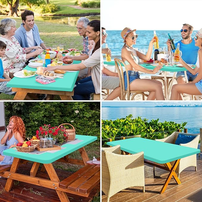 homing Rectangle Table Cloth Cover, Waterproof Polyester Elastic Fitted Tablecloth, Fits for 8 Foot Folding Tables, Washable Table Protector for Picnic, Camping, Outdoor (Aqua, 30" x 96")