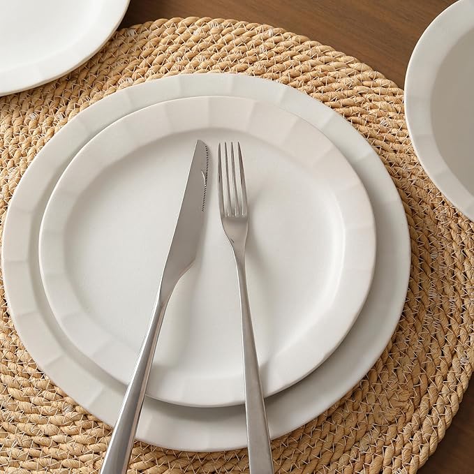 Stone Lain Oasis 12-Piece Dinnerware Set Stoneware, Dishwasher and Microwave Safe Plates and Bowls Set, Dish Set for 4, White