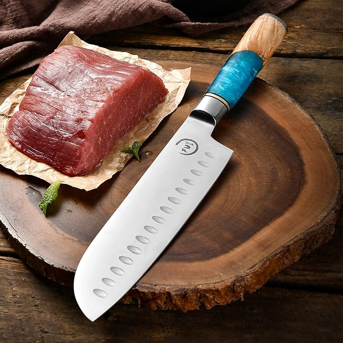 Santoku Knife Kitchen Knife Ultra Sharp Santoku Knife 7 Inch - High Carbon Stainless Steel - Ergonomic Resin Handle, Best Choice for Home Kitchen Chef Knife, Blue