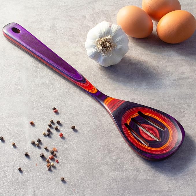 Totally Bamboo Baltique Waikiki Collection 12-1/2" Wooden Slotted Cooking Spoon, Safe for Nonstick