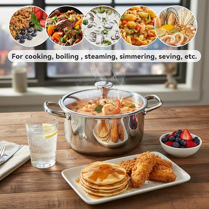 6QT Stock Pot, 316L Stainless Steel Stockpot with Lid, Professional Multi-Use Soup & Pasta Cooking Pot, Oven, Gas and Dishwasher Safe