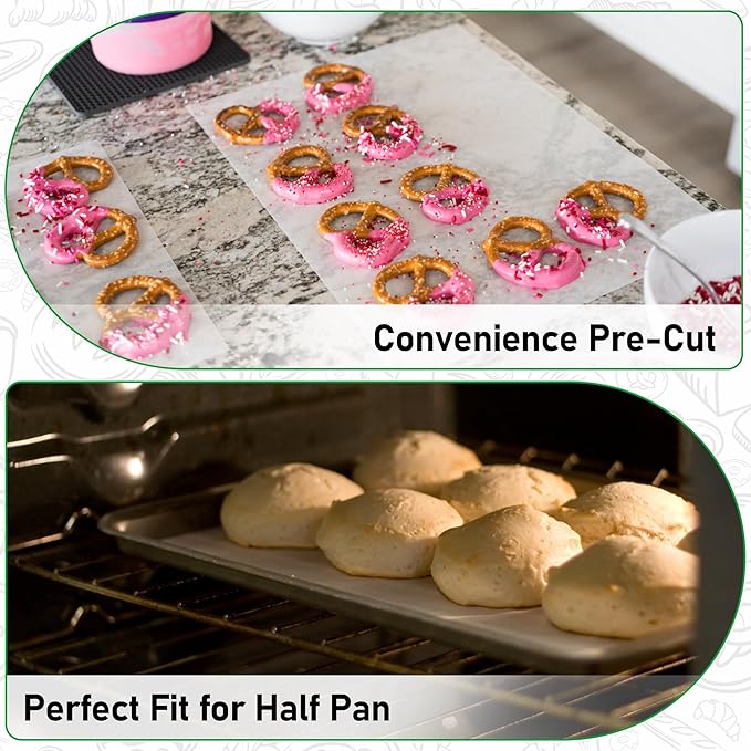 EcoDispose Non-Stick Precut Parchment Paper Baking Sheets Full Pan liner for Bake (12-3/16" x 16-3/8",White,100PCS)