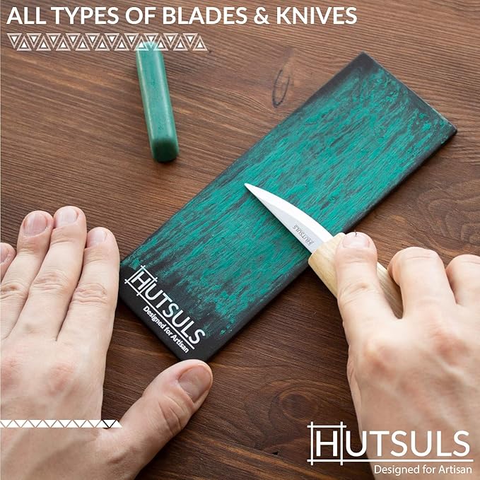 Hutsuls Black Leather Strop with Compound - Get Razor-Sharp Edges with Stropping Kit, Green Honing Compound & Vegetable Tanned Two Sided Leather Strop Knife Sharpener Step-by-Step Guide Included