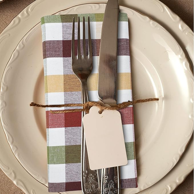 Urban Villa Harvest Cloth Dinner Napkin Set of 6 20x20 inches Fall Checks 100% Cotton Highly Absorbent Durable Reusable Washable Ideal for Farmhouse Thanksgiving Fall Everyday Use Table Napkins