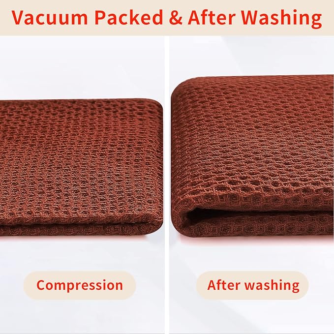 Homaxy 100% Cotton Waffle Weave Kitchen Dish Cloths, Ultra Soft Absorbent Quick Drying Dish Towels, 12 x 12 Inches, 6-Pack, Rust