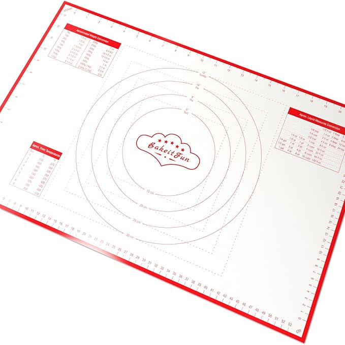 Silicone Pastry Mat Small 15 x 10 in Nonstick Dough Rolling Mat with Measurements Inch and cm Circles Conversion Charts BPA Free Heat Resistant to 450 F Dishwasher Safe