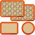 Silicone Baking Mat Sheets Set, Easy Clean &Non-Stick Food Grade Reusable Baking Mats, 2 Half Sheet Cookie mat+1 Quarter sheet+1 Round cake Mats for Oven, Macarons, Cookies, Pizza, Pastry