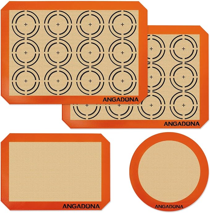 Silicone Baking Mat Sheets Set, Easy Clean &Non-Stick Food Grade Reusable Baking Mats, 2 Half Sheet Cookie mat+1 Quarter sheet+1 Round cake Mats for Oven, Macarons, Cookies, Pizza, Pastry
