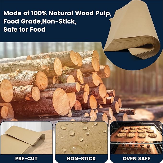 300 PCS Parchment Paper Sheets 12x12 Inch, Unbleached Parchment Paper for Baking, Non-Stick Precut Parchment Sheets for Baking Grilling Frying Steaming