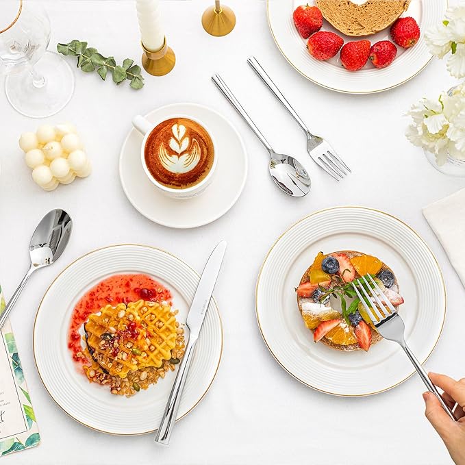 KINGSTONE Silverware Set with Steak Knives, 36-Piece Forged Flatware Set Cutlery Set Premium Stainless Steel, Service for 6, for Kitchen, Home, Wedding, Party, Mirror Polished and Dishwasher Safe