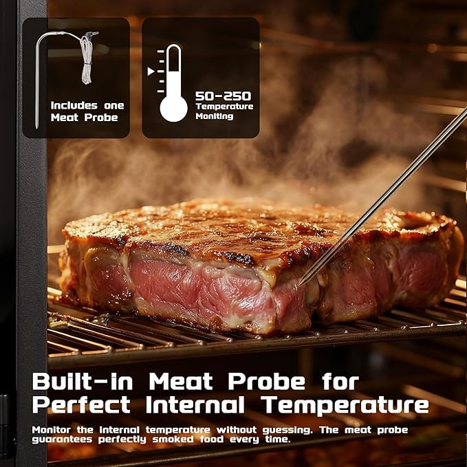 MAISON HUIS Electric Smoker for Outdoors, Built-in Meat Probe & Elevated Stand for Outdoors, BBQ Smoker with 4 Cooking Grates, LED Display Temperature Control, Smoke More with 633 sq in Cooking Area