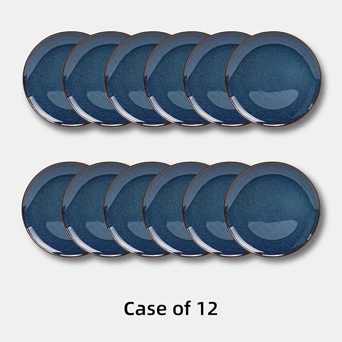 Organic Shape Restaurant Dinner Plates 11.65", Commerical Grade Catering Stoneware Plates in Ir-regular Organic Shape, Chip & Scratch Resistant, Glossy Reactive Glaze Blue, Case of 12