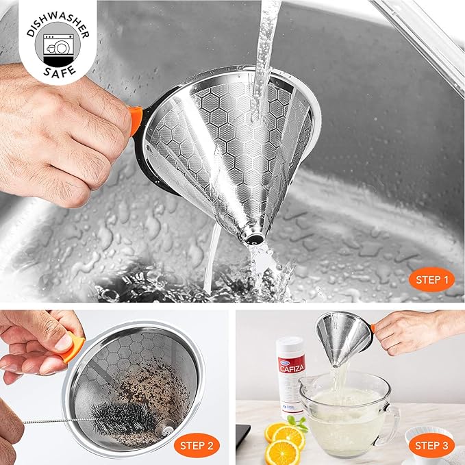 Pour Over Coffee Dripper, Stainless Steel Coffee Filter Reusable Pour Over Coffee Filter Cone Coffee Dripper with Removable Cup Stand and Bonus Brush