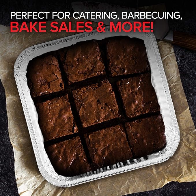 8x8 Foil Pans with Lids (10 Pack) 8 Inch Square Aluminum Pans with Covers - Foil Pans and Foil Lids - Disposable Food Containers Great for Baking Cake, Cooking, Heating, Storing, Prepping Food