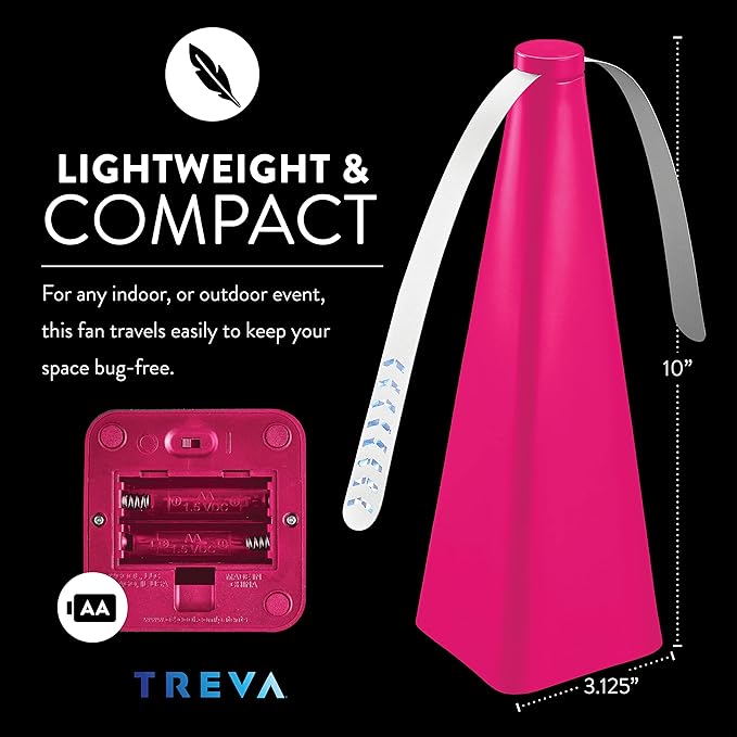 Treva Chemical Free Bug Fan, Fly Deterrent with Holographic Blades to Clear Bugs, Mosquitoes, and Flies, Battery Powered Fly Fan, Raspberry (2 Pack)