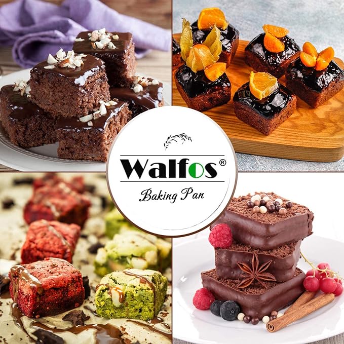Walfos Silicone Brownie Pan 9-Cavity Non-stick Square Baking Pan, Perfect for Brownies, Cornbread, Muffin and Cakes, BPA Free and Dishwasher Safe, Set of 2