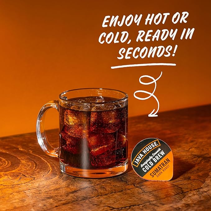 JAVA HOUSE Dark Roast Sumatran Cold Brew Pods, (12 Count) Peel and Pour Pods Hot or Iced Instant Coffee Concentrate