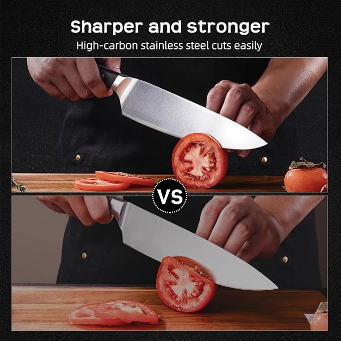 Knife Set, Jourmet 15-Piece Kitchen Knife Set with Block and Sharpener, High Carbon Stainless Steel Sharp Knives, Anti-slip Ergonomic Handle, Black Knife Block Set