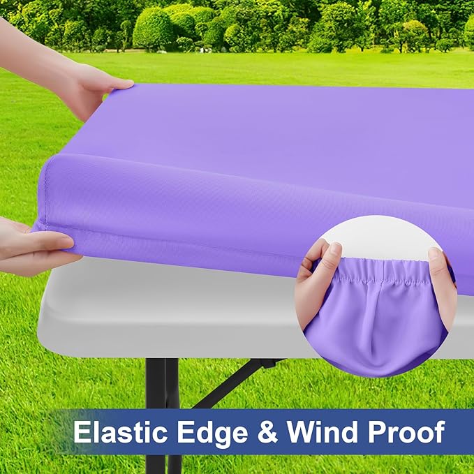homing Rectangle Table Cloth Cover, Waterproof Polyester Elastic Fitted Tablecloth, Fits for 6 Foot Folding Tables, Washable Table Protector for Picnic, Camping, Outdoor (Lavender, 30" x 72")