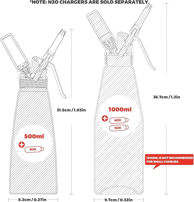Whipped Cream Dispenser Stainless Steel Keep Warm and Cold,500mL/1 Pint Double Wall Thermos Whipped Cream Maker,5 Various Stainless Decorating Nozzles,1 Cleaning Brush,N2O Chargers NOT Included