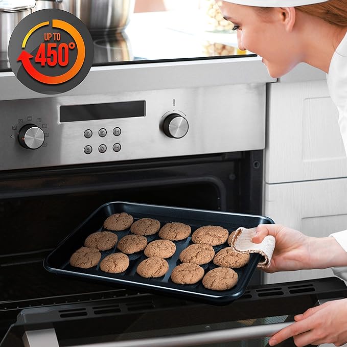 NutriChef 2-Piece Baking Sheet Non Stick - Premium Carbon Steel Cookie Sheets for Baking - Large and Medium Baking Trays for Oven - Blue Diamond