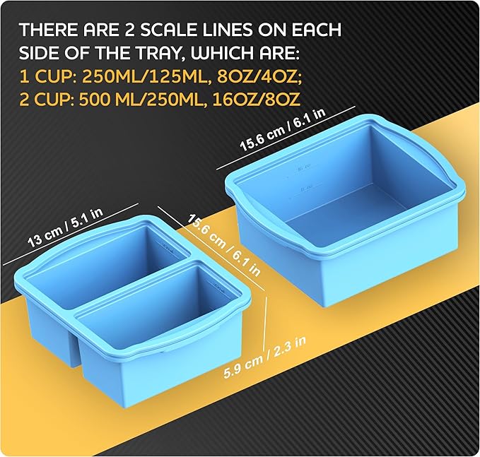 Silicone Freezer Trays with Lids, Set of 4 - with 1cup and 2 cup Silicone Freezer Molds for freezing soups, sauces and individual microwave safe
