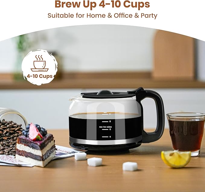 Gevi 10-Cup Grind & Brew Coffee Maker with Built-in Burr Grinder – Programmable Touch Screen, 4-Hour Keep Warm, Permanent Filter, Drip Coffee Machine for Home & Office