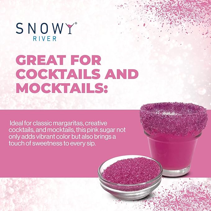 Snowy River Pink, Cocktail & Margarita Sugar Rimmer - Vibrant Color Glass Rimming Sugar with Medium Crystal Texture - 80oz