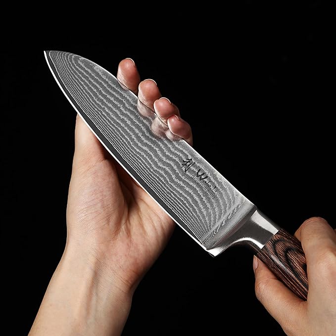 Wakoli EDIB 2-Piece Santoku Damascus Knife Set | Genuine Damascus Steel Blades with VG10 Core | Ergonomic Pakkawood Handles | Professional Kitchen Knife Set in Gift Box