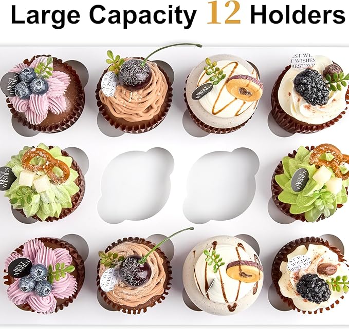 Kucoele 12 Count Cupcake Boxes, 2 Pack White Cupcake Containers with Windows and Inserts, Disposable Cupcake Carriers for Muffins, Treats, Pastries, 13 x 10 x 4 Inches