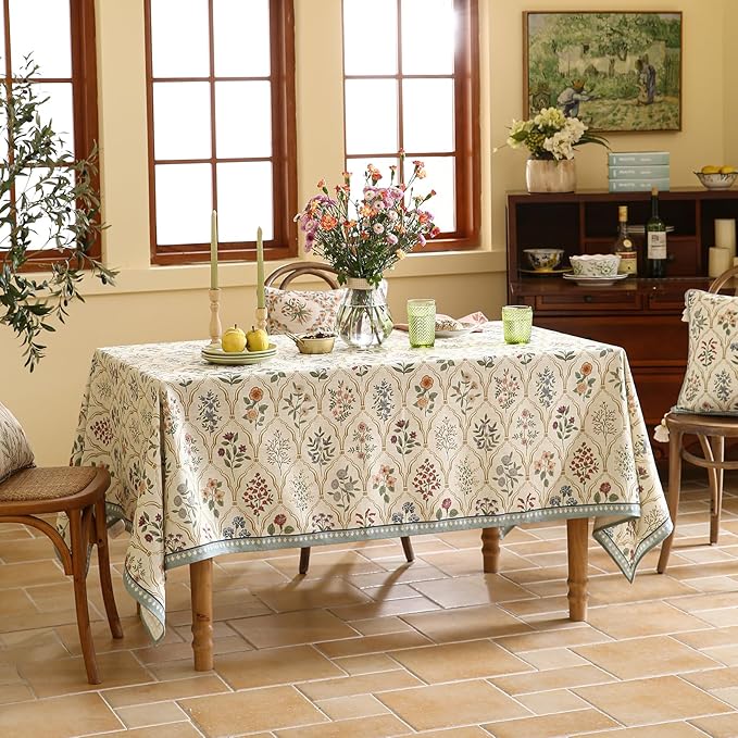 ISAENNE Designer Small Rectangular Tablecloth,Western Linen Colorful Floral Indoor Table Cloth,Wrinkle Resistant Decor Tablecloths for Dining Thanksgiving Kitchen Christmas,55"*71"-Serenity B