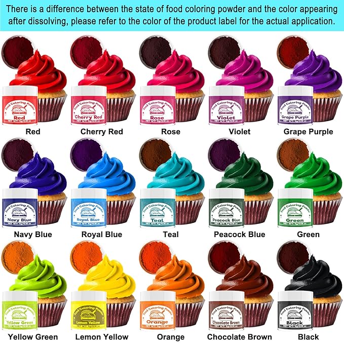 Food Coloring Powder - 15 Bright Colors Flavorless Food Dye, High Concentrated Upgraded Food Coloring for Icing, Baking, Cake Decorating, Cooking, Frosting - 5g/bottle