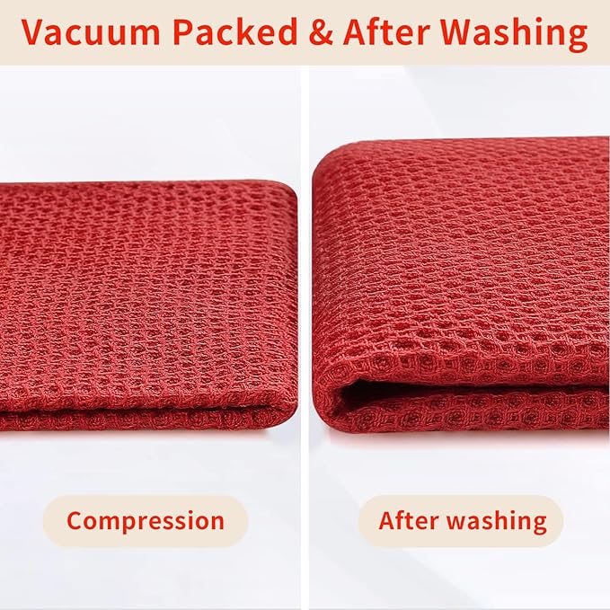 Homaxy 100% Cotton Waffle Weave Kitchen Dish Cloths, Ultra Soft Absorbent Quick Drying Dish Towels, 12 x 12 Inches, 6-Pack, Brick Red