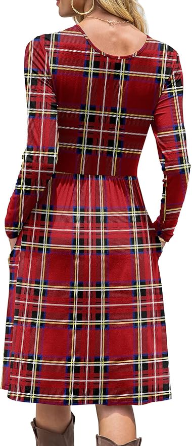 DB MOON Women Casual Long Sleeve Dresses Empire Waist Knee Length Loose Dress with Pockets