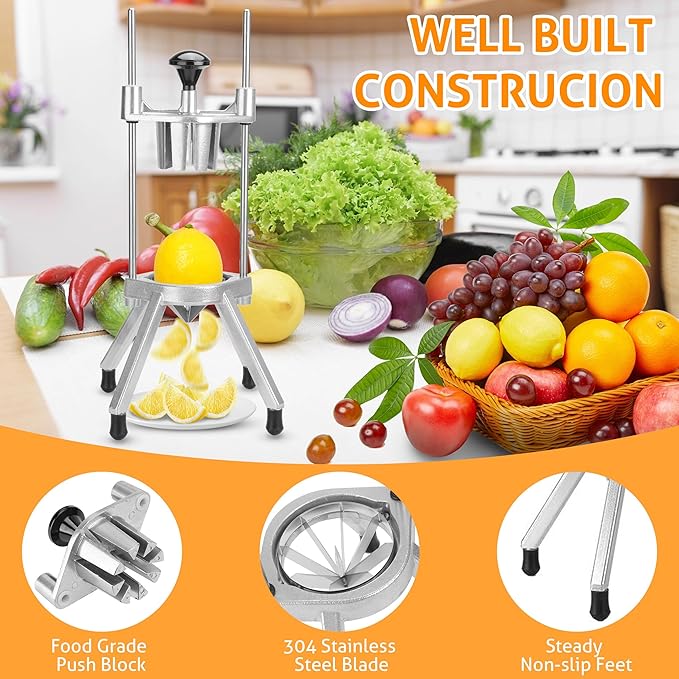 WICHEMI Commercial Easy Wedger 8 Section Lemon Slicer Lime Cutter Stainless Steel Blade Fruit Slicer Commercial Vegetable Chopper Dicer Lemon Cutter for Home Bar Restaurant