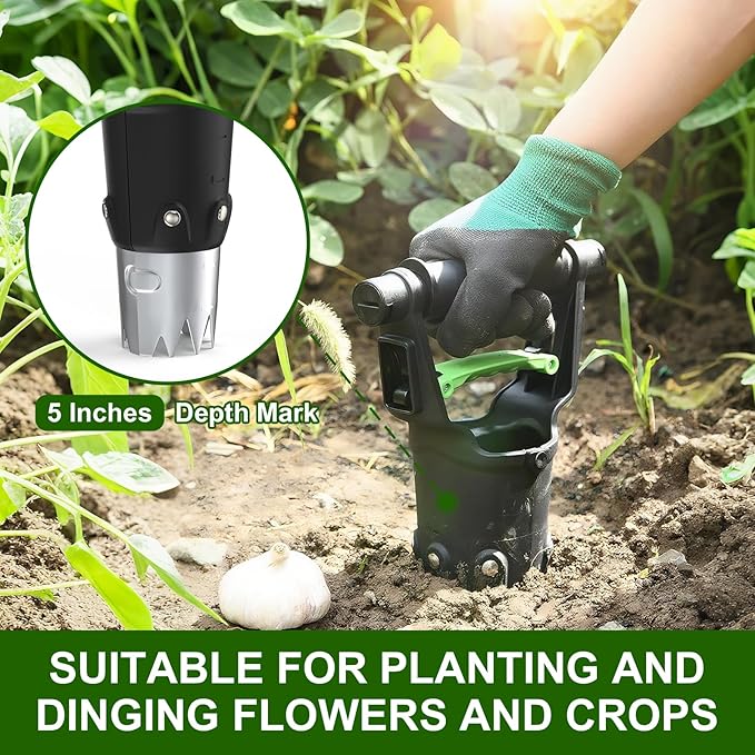 Gardtech Sturdy Bulb Planter, 5 inches Depth Hand Bulb Planting Tool, Heavt Duty Stainless Steel Garden Soil Release Tool & Transplanter for Plants Seeds and Digging Tulips