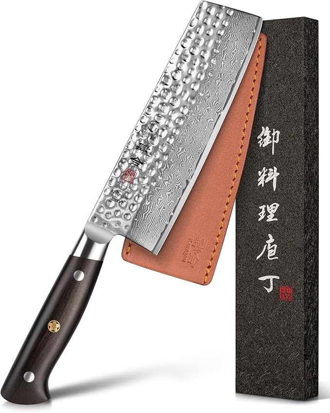 Japanese Chef Knife Kitchen Knife with 67 Layers Damascus Steel AUS-10 Core, Professional Damascus Knife with Full-Tang Ebony Wood Handle and Premium Gift Box(7 Inch Nakiri Knife)