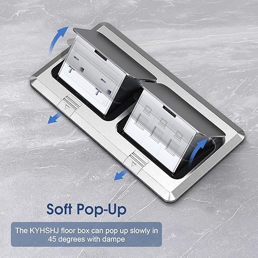 KYHSHJ Dual Pop-Up Floor Electrical Outlet Box Kit，20 Amp Stainless Steel TR Tamper-Resistant Duplex Receptacle，3-Port RJ45 Datacom Receptacle，Silver
