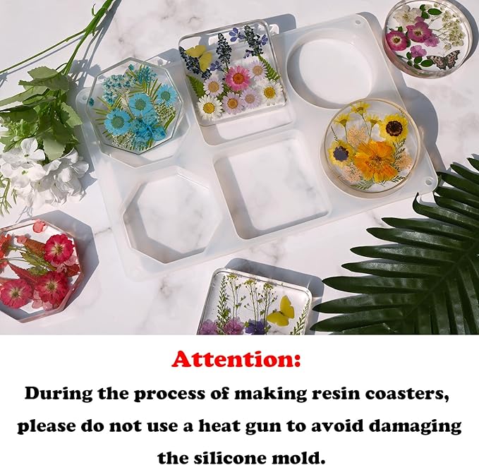Actvty Coaster Resin Molds, 6-Cavity Octagon Round Square Coaster Epoxy Mold Silicone Molds for Resin Casting DIY Custom Coasters Art Gifts Home Decoration